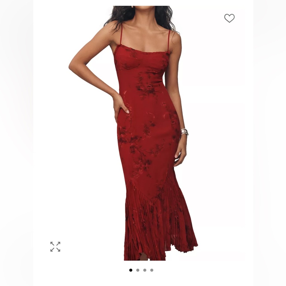 Reformation Aiko bustier pleated midi dress NEW Red Vermillion floral sz 2